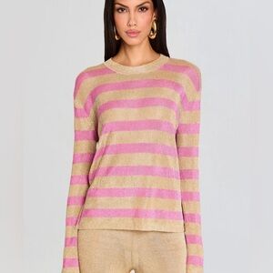 SER.O.YA Pink and Beige Striped Knit Top